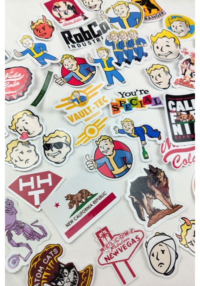 Fallout Serisi Mega Sticker Paketi 41 Parça Yapışkanlı Suya Dayanıklı Etiket Seti Çok Renkli