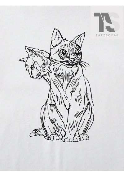 Tarzsokak Goth Kadın Casual Kedi Baskılı T-shirt Beyaz