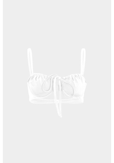 Açelyaokcu Premium Büzgü Detaylı Luna Slim Fit Kadın Bikini Üstü Beyaz