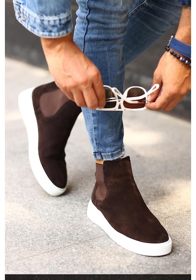 Shoetyle - Kahverengi Hakiki Deri Süet Erkek Chelsea Bot 250-041 -1168 Kahverengi