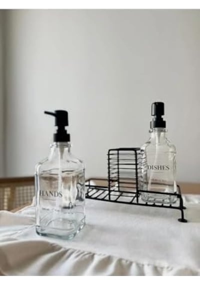 2 Li Metal Standlı Cam Sıvı Sabun Ve Sabunluk 500 Ml Siyah 000 Açık Krem