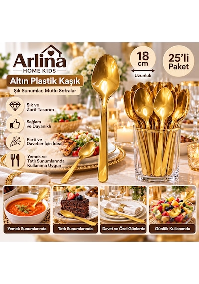 25li 18 Cm Altın Plastik Kaşık