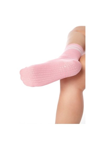 Saysez Bambu Kadın Kaydırmaz Taban Silikon Baskı Pilates Yoga Fitness Dans Aktivite Tenis Çorabı Pembe 3'lü Renkli