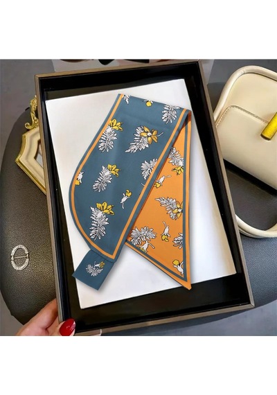Walkenzo Çiçek Desenli Çift Taraflı Kullanıma Uygun Kadın Kravat Fular Yeşil