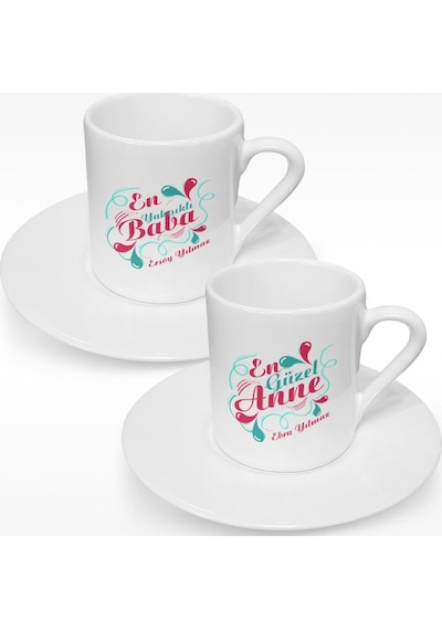 Bk Gift Kişiye Özel İkili Anne & Baba Türk Kahvesi Fincanı Takımı - 4 Akgn15183 Çok Renkli