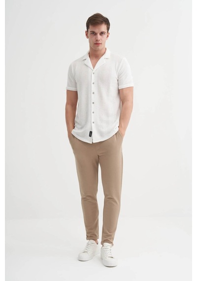 Cazador Slim Fit Örme Pamuklu Ekru Erkek Gömlek 20000 Ekru
