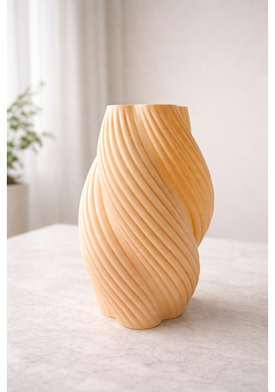3d Tasarım Pla+ Plastik Modern Vazo Minimal Dekoratif Çiçek Vazosu 20cm Uzunluk Bej