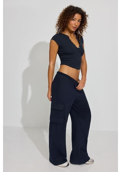 Madmext Lacivert Henley Çıt Kapamalı Kadın Tişört Mg2306 Lacivert