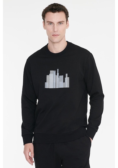 AC&Co / Altınyıldız Classics Erkek Sıyah Pamuklu Standart Fit Normal Kesim Bisiklet Yaka Sweatshirt Siyah