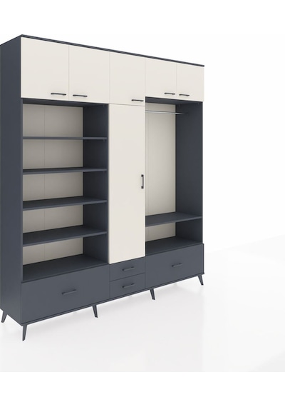 Hyperion Dolap 18 Raflı 4 Çekmeceli Tek Askılı 220x44x243 Antrasit-aytaşı/antrasit Aytası/antrasıt