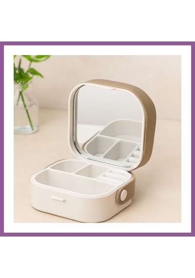 Bezos Aynalı Makyaj Ve Takı Organizer Çanta 9x9x3.7 Cm - 4 Bölmeli Rengaren Diğer