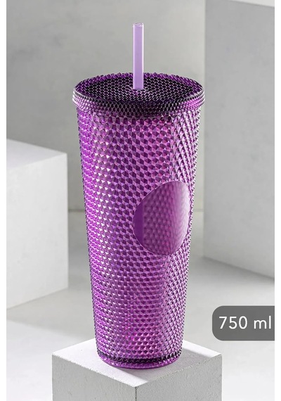 Kristal Desen 750 Ml Pipetli Soğuk İçecek/kahve Bardağı Mor Aeropress