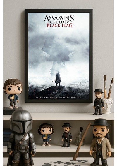 Assassin's Creed Black Flag Siyah Ahşap Çerçeveli Poster, Dekoratif Oyun Duvar Tablosu