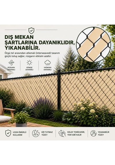 Tr Pvc Çit Şeridi, Örgü Tel Gizlilik Bantları, 650 Gsm, 30 Metre, Ral 1015 Krem Renk