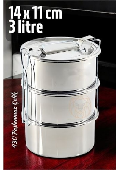 Zhltools Sefer Tası Yemek Kabı Paslanmaz Çelik 3 Katlı 14 Cm 3 Litre Gümüş