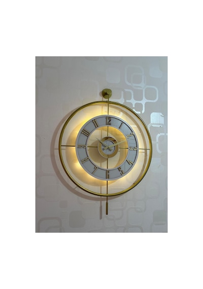 Pey Aksesuar Metal Temperli Camlı Duvar Saati 60x80 Cm Büyük Boy Işıklı Gerçek Cam Gold-şeffaf-beyaz-gold M61-gold-şeffaf-beyaz-gold