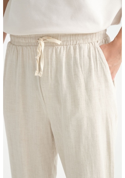 Redline Luxe Erkek Baggy Keten Karışımı Rahat Pantolon Bol Paça Yeni Sezon Bej