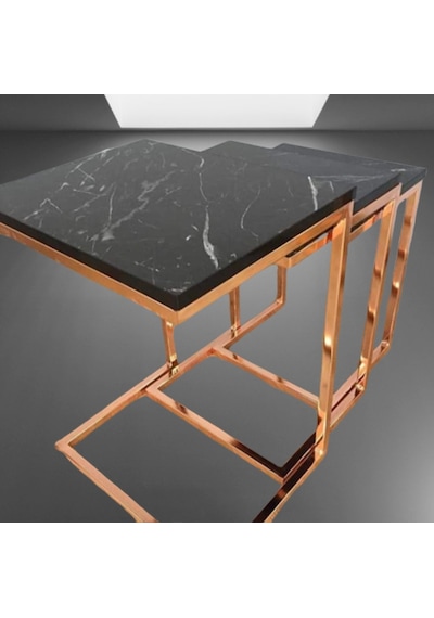 Zigon Zlf 3Lü C Model Metal Çelik Rose Renk Kaplama Mdf Siyah Mer (460315049)