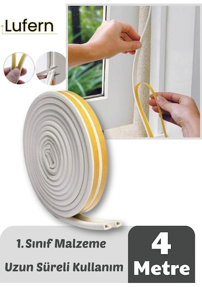 4 Metre Beyaz Pvc Doğrama Kapı Pencere Soğuk Geçirmez Sızdırmaz İzolasyon Fitil Yapışkanlı 2x2 4 Mt 4 M