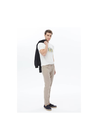 Vizon Dokuma Slim Fit Casual Pamuk Karışımlı Pantolon Vizon