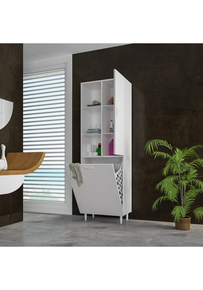 Tek Kapaklı Sepetli Banyo Dolabı Beyaz