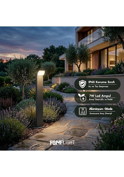 Fonelight Naja 80 Cm Led Bahçe Bollard Aydınlatma Direği Antrasit Alüminyum Ip65 Peyzaj Yürüyüş Yolu Aydınlatması 9w 3000k