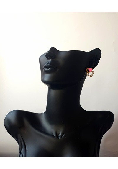 Altın Kaplama Gold Neon Mineli Pembe Kare Zirkon Taşlı Minimalist