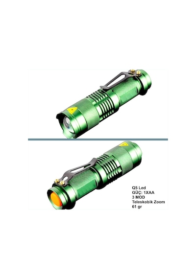 Omeniv Kompakt Elfeneri El Feneri 2000 Lümen Zoom Deprem Outdoor Yeşil