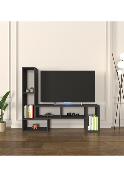Çok Şekilli Fonksiyonel Tv Sehpası, Dekoratif Sehpa-kitaplık, Blok Tv Ünitesi, Antrasit