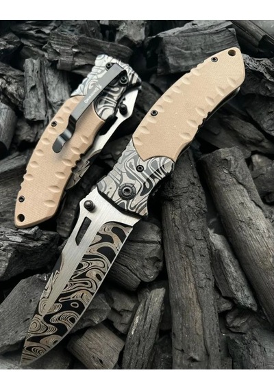 Browning Serisi Damascus İşlemeli 20 Cm Kamp Outdoor Çakı Çok Renkli