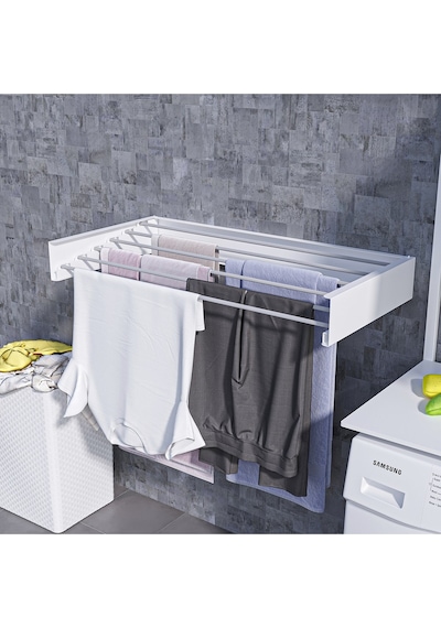 Design Kurutmalık Çamaşır Askısı Beyaz-100cm - Duvara Monte, Katlanabilir Çamaşırlık - Beyaz