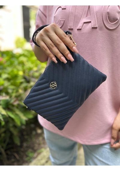 Sanmorris Kadın Suni Deri Lacivert Renkli Ayarlanabilir Çapraz Ve El Askılı Portföy, Clutch Çanta Lacivert