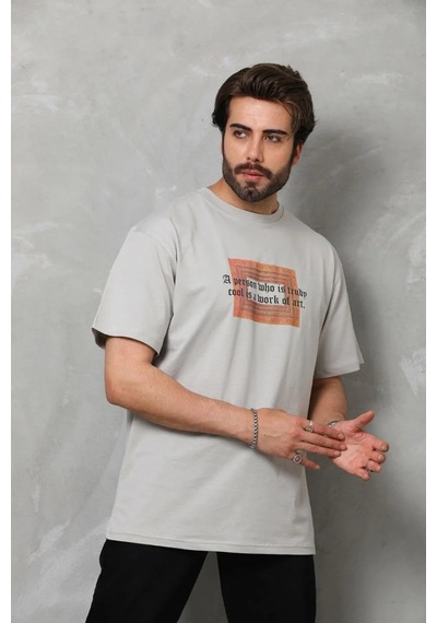 Assema Erkek Baskılı T-shirt Kısa Kol Bisiklet Yaka Regular Fit Rahat Kalıp Tişört - Gri Çok Renkli