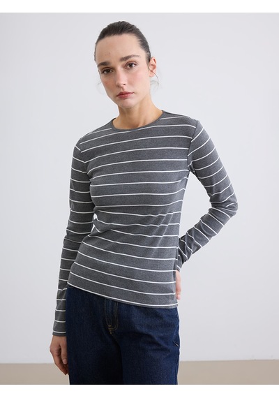 Lcwaıkıkı Basic Antrasit Bisiklet Yaka Çizgili Kadın Body