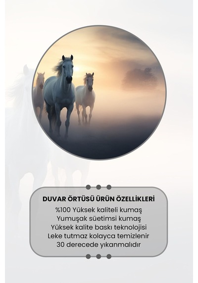 Yılkı Atları Desenli Duvar Halısı Duvar Örtüsü Tapestry Süet Dokulu Kumaş
