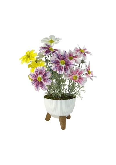 Yapay Çiçek Renkli Gerbera Papatya Salon Çiçeği Zigon Saksıda Yapay Bitki 50 40cm Yeşil