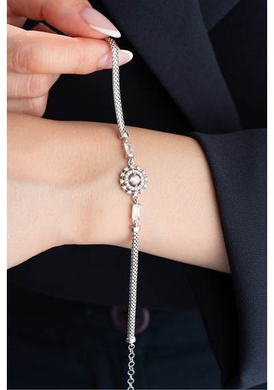 Çekirdekjewelry 925 Ayar Gümüş Zirkon Taşlı Şık Kadın Bileklik Ayarlanabilir Zarif Tasarım Gri