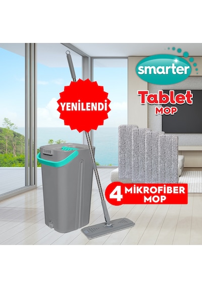 Smarter Gri Tablet Mop + Yedek Mikrofiber Mop 4'lü