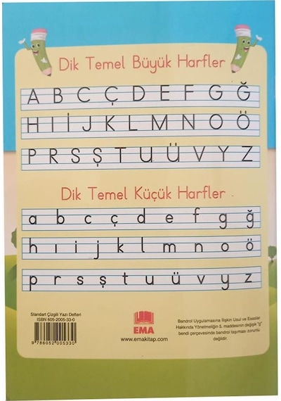 Güzel Yazı Defteri Orta Boy 16,5x24 Cm 24 Yaprak 3 Adet Standart Çizgili Yazı Defteri Dik Temel Harflerle 1. Sınıf