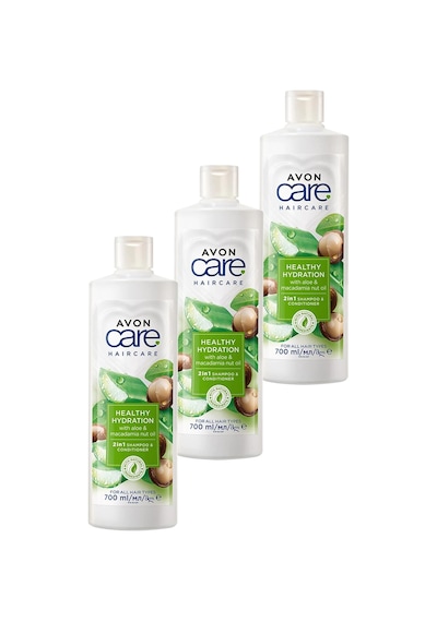 Avon Care Aloe Vera Ve Makademya Fındığı Yağı Şampuan Ve Saç Bakım Kremi 700 Ml. Üçlü Set