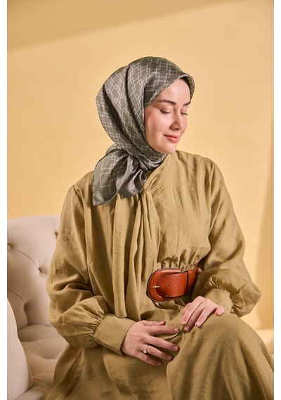 Silk Home Twill İpek Eşarp Zincir Yeşil Gri Çok Renkli