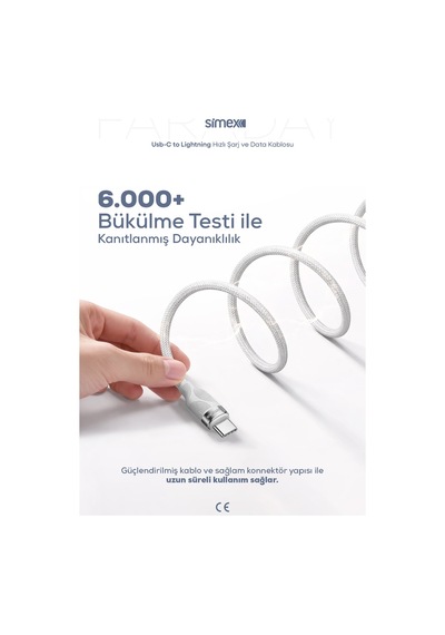Simex 27W Type-C to Lightning Mıknatıslı Manyetik Şarj ve Data Kablosu SPK-13