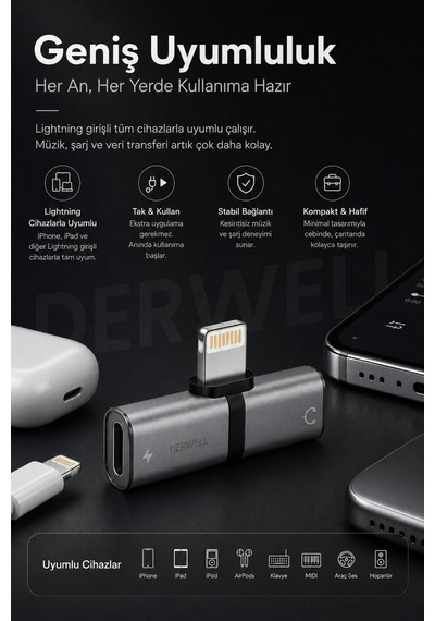 Yeni 2026 Apple Uyumlu iPhone Şarj Ve Kulaklık İkili Çevirici Çoklayıcı Aparat Aynı Anda Müzik Dinleme Ve Hızlı Şarj Desteği Veren Lightning Splitter Dönüştürücü Adaptör Kompakt Kaliteli Ses Aktarım Kablosu