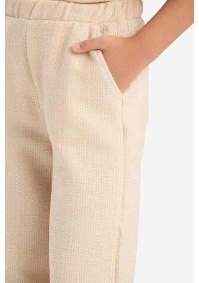 DeFacto Kız Çocuk Beli Lastikli Wide Leg Geniş Bol Paça Bürümcük Pantolon E1103A825SPBG286 Bej