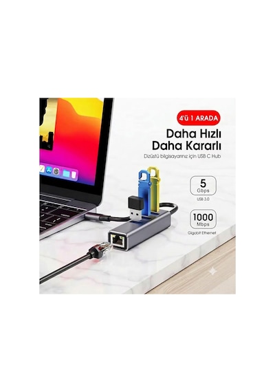 4'ü 1 Arada Type-c Hub Çoklayıcı - 1000mbps Gigabit Ethernet Rj45 Ve 3 Port Usb 3.0 Adaptör-jl-c3103a