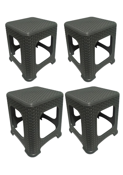 4 Adet Orta Boy Tabure Hasır Desenli Plastiktabure 33x26,5 Cm Gri
