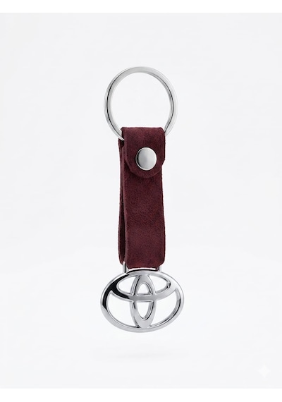 Krom Kaplama Toyota Amblemli Hakiki Deri El Yapımı Anahtarlık Bordo