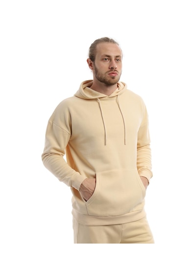 Polostate Erkek Kapüşonlu Kanguru Cepli Sweatshirt Krem