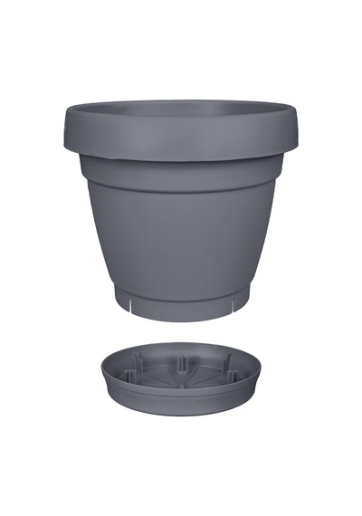 Tabaklı Delikli Plastik Çiçek Saksısı, 24 Cm 5.5 Lt, 1 Adet, Antrasit
