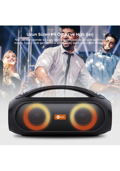 Lecoo DS152 36W Kablosuz Bluetooth 5.1 RGB IPX5 TWS Stereo Boombox Taşınabilir Hoparlör